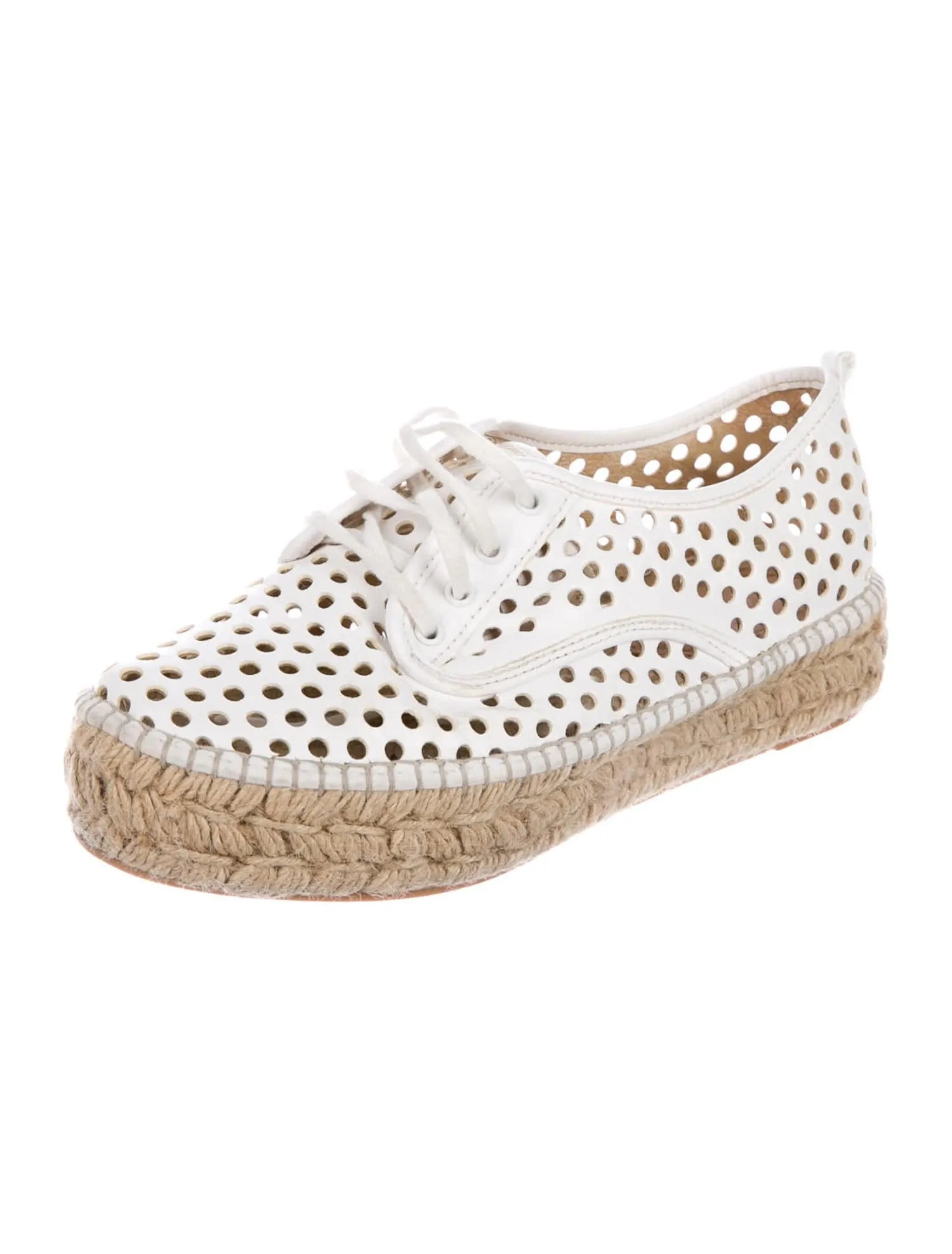 White Perforated Leather Espadrille Sneakers