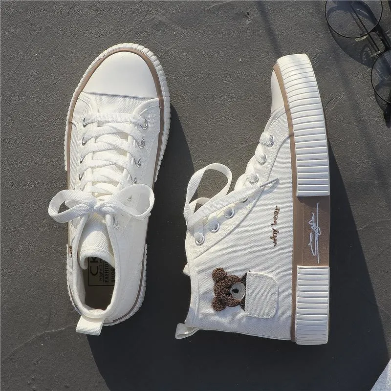 Womens Cute Bear Canvas Sneakers High Top